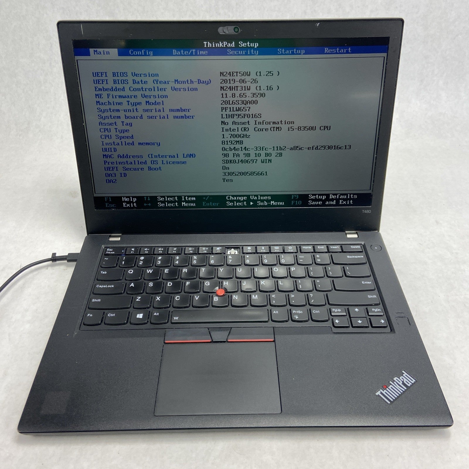 Lenovo ThinkPad T480 Intel Core i5 8350U 1.70GHz 8GB RAM 14" No HDD/OS/Battery