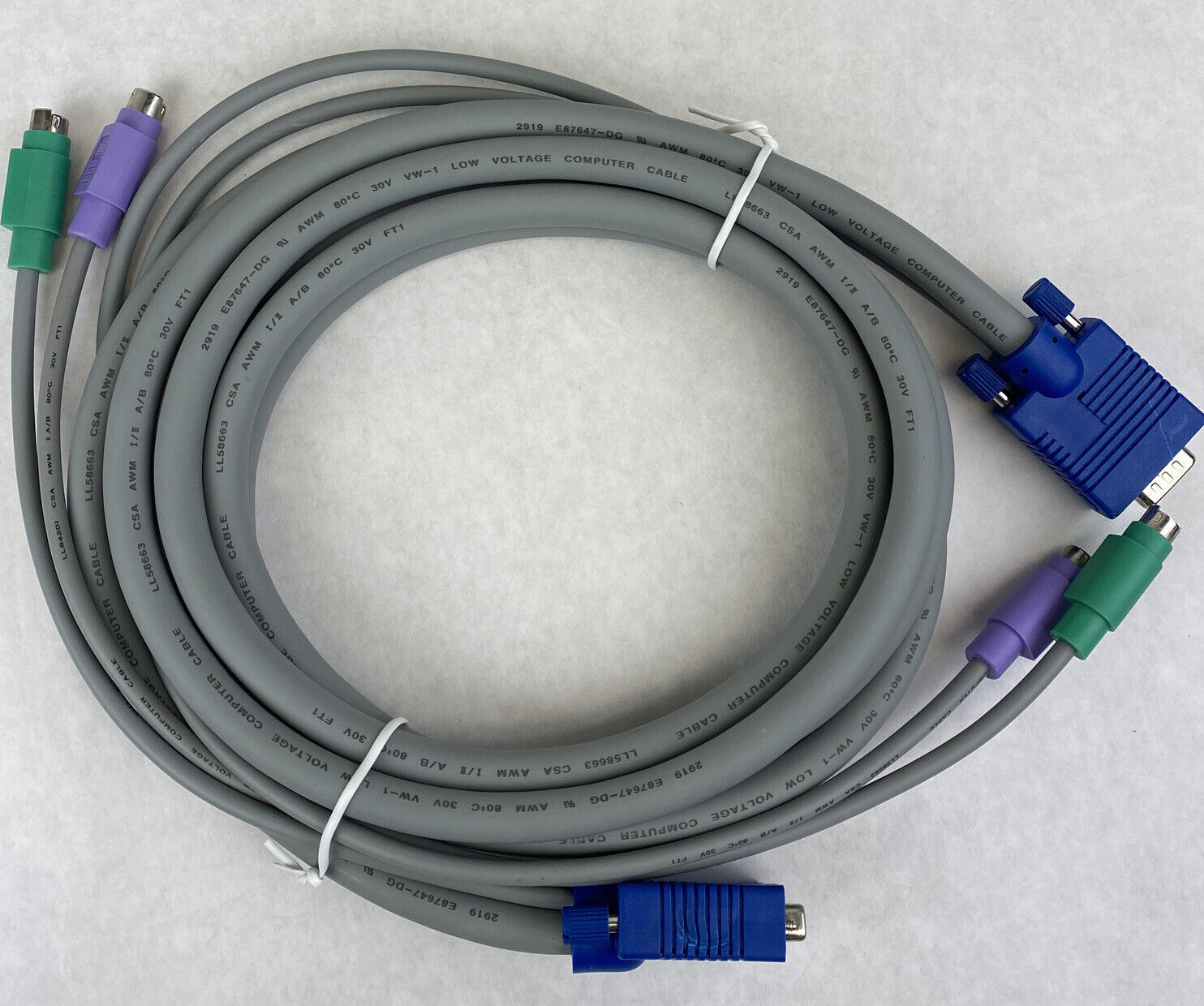 KVM Switch Cable 6-pin PS2 Keyboard Mouse & HD15 VGA Male to Male (Lot of 3)