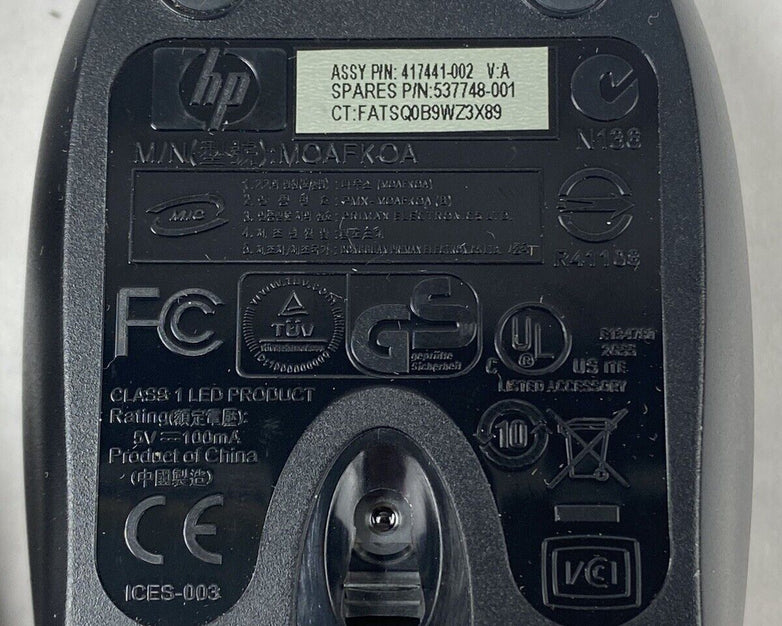 Lot of 6 HP MOAFKOA PS/2 Black and Silver Optical Scroll Wheel 3 Button Mouse