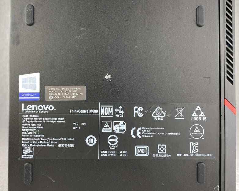 Lenovo ThinkCentre M600 Micro Pentium J3710 1.60GHz 8GB RAM No AC Caddy HDD OS