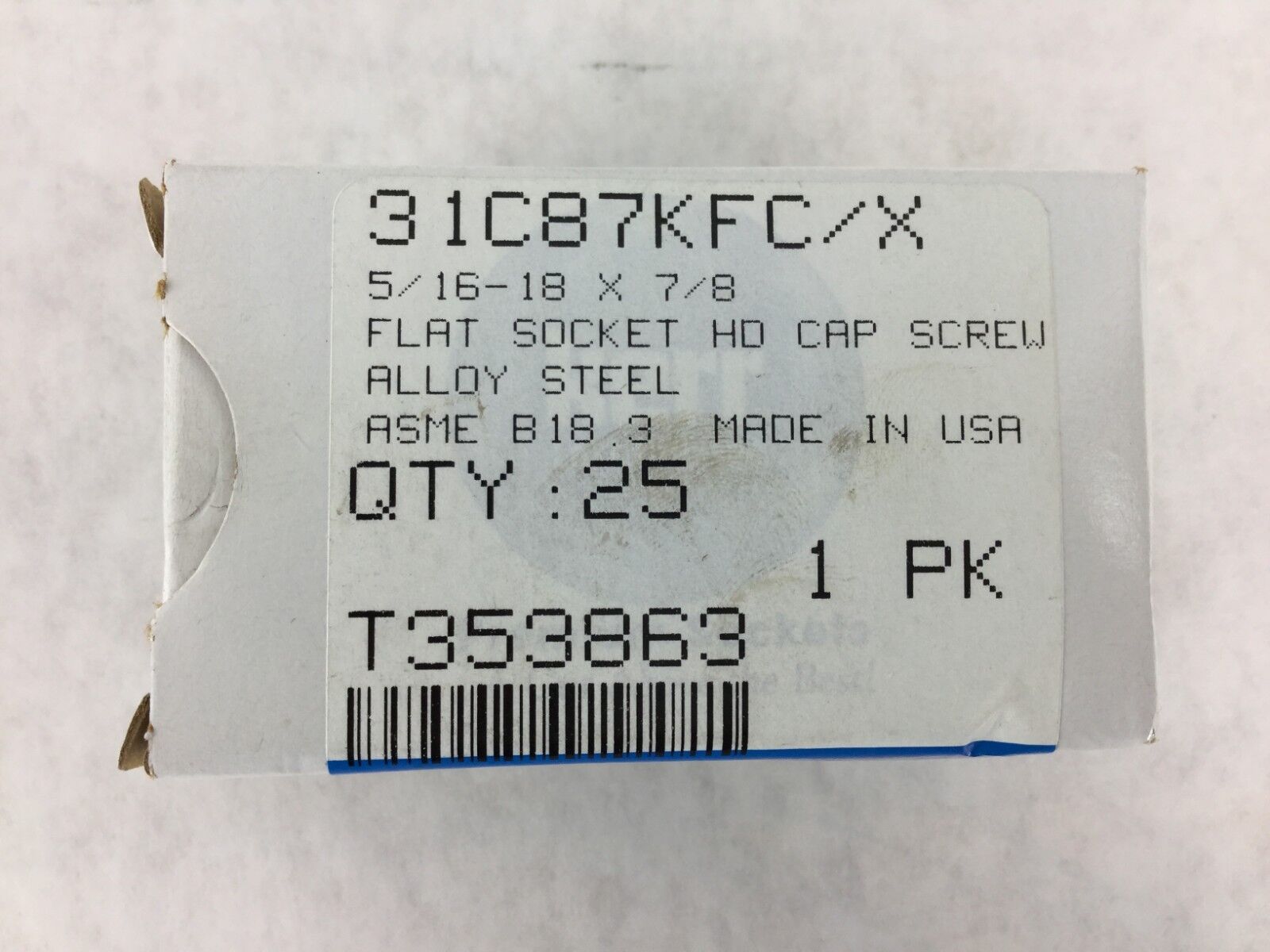 kerr ASME B18.3 5/16-18 x 7/8 Flat Socket HD Cap Screw Alloy Steel Box Qty: 25