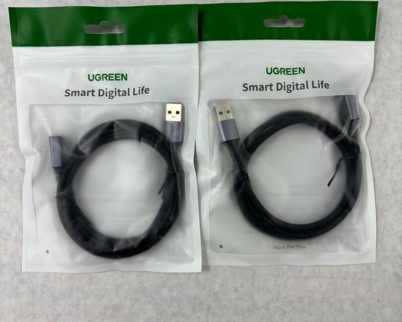 Pair of UGREEN USB A 3.0 Male to Female Extension Cable Nylon Braided