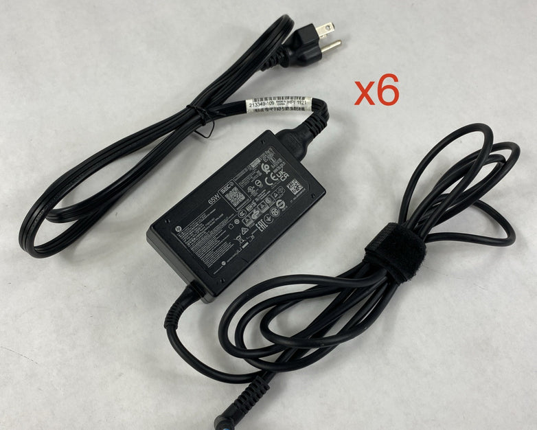 HP TPN-AA06 65W 19.5V 3.33A 4.5mm Laptop AC Adapter w/ Power Cord - Lot of 6