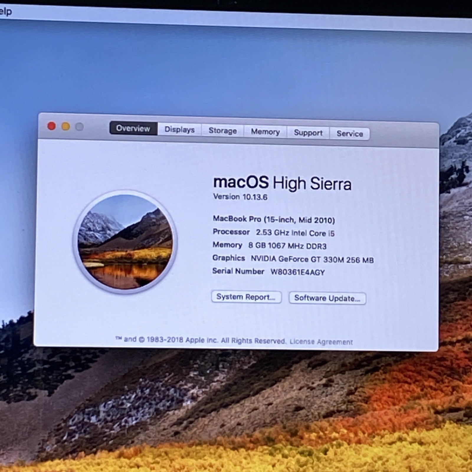 Apple MacBook Pro A1286 2010 15" 2.53GHz i5 8GB RAM 250GB SSD os10.13.61