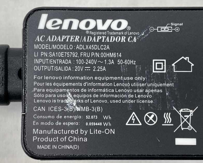 Lenovo ADLX45DLC2A 20V 2.25A 45W Slim Rectangular Tip AC Adapter (Lot of 9)