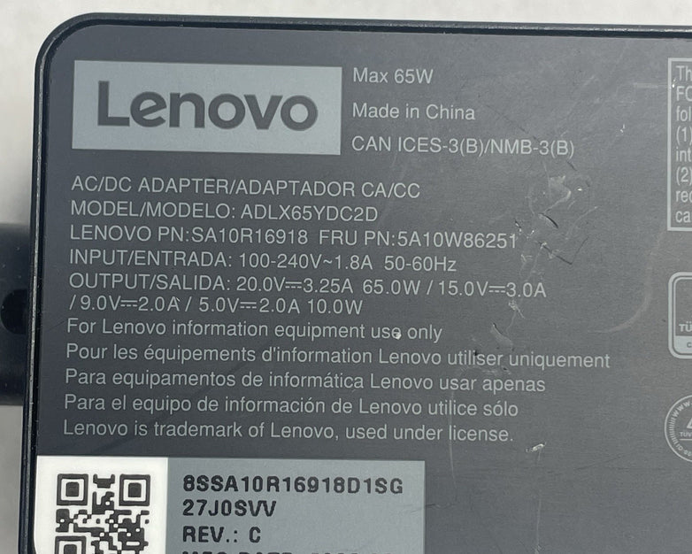 Lenovo ADLX65YDC2D  65W USB-C Charger AC Power Adapter