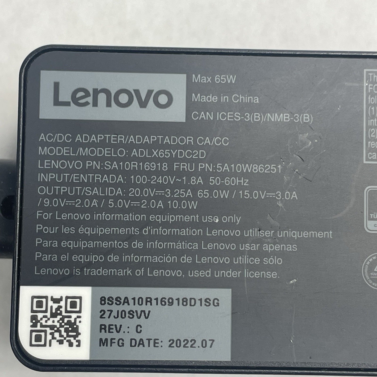 Lenovo ADLX65YDC2D  65W USB-C Charger AC Power Adapter