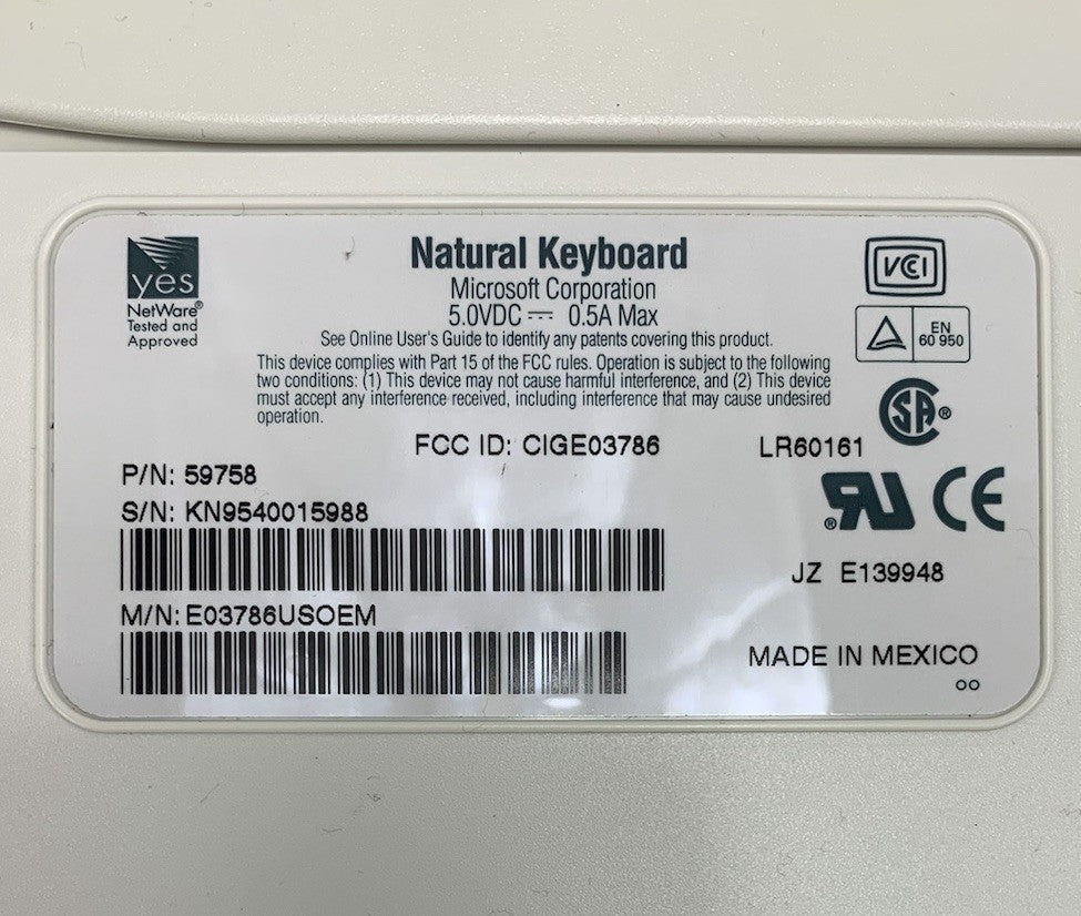 Microsoft 59758 Ergonomic PS/2 Natural Keyboard