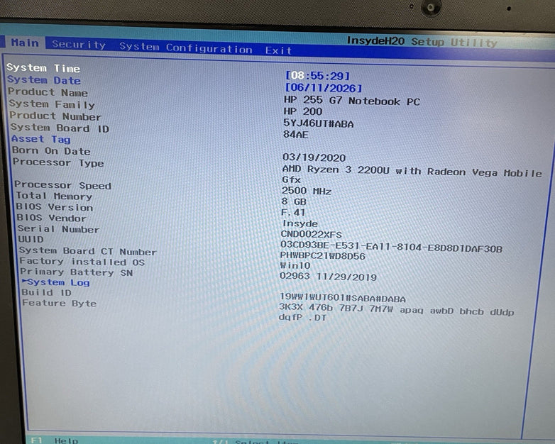 HP 255 G7 15.6" Ryzen 3 2200U 2.50 GHz 8 GB RAM No SSD/OS/AC