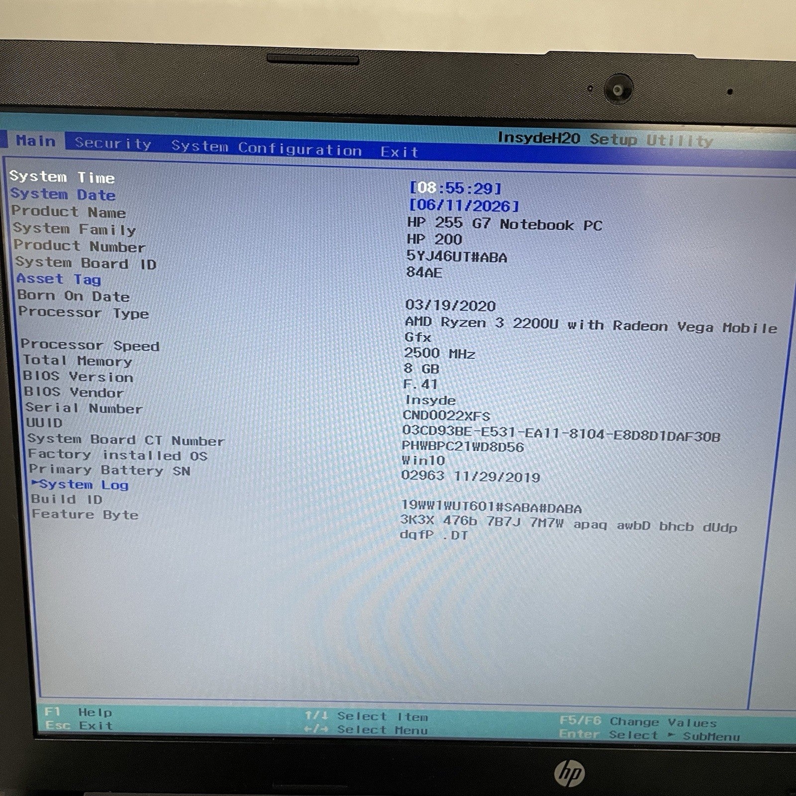 HP 255 G7 15.6" Ryzen 3 2200U 2.50 GHz 8 GB RAM No SSD/OS/AC2