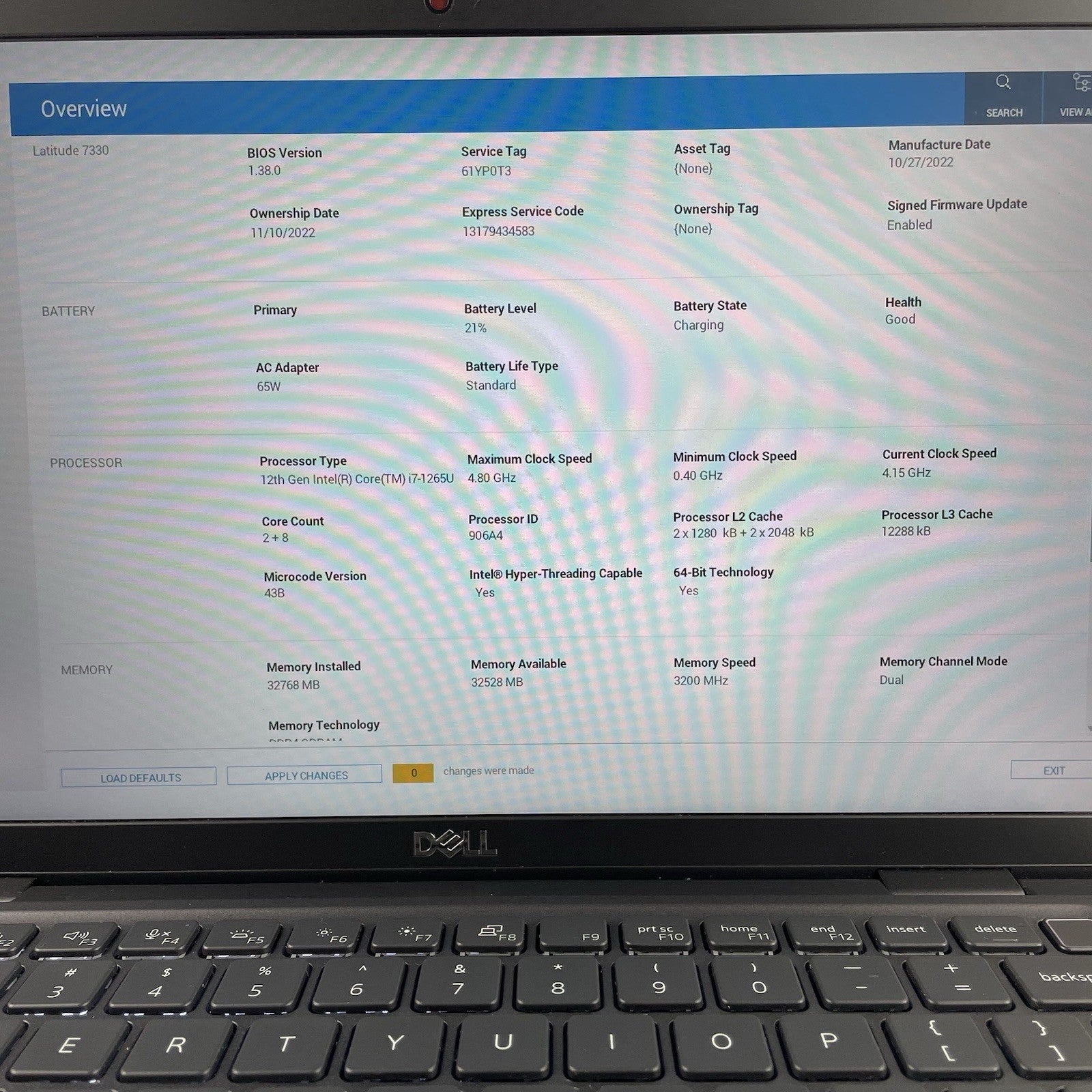 Dell Latitude 7330 13.3" i7-1265U 4.15 GHz 32 GB RAM No SSD/OS/AC - Bad Bottom3