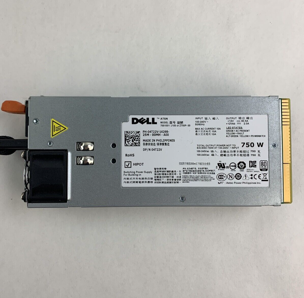Dell 7001531-J100 Z750P-00 750W Power Supplies 4T22V Lot of 2 Tested