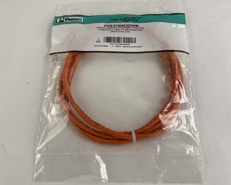 Enhanced Patch Cord CAT 6A PVQ- EU6AC10WH Panview Orange Cable IQ 5FT - Lot of 6