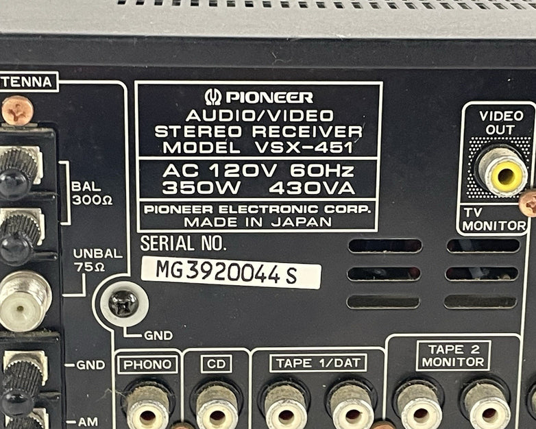 Pioneer VSX-451 Audio Video Stereo Receiver For Parts No Output