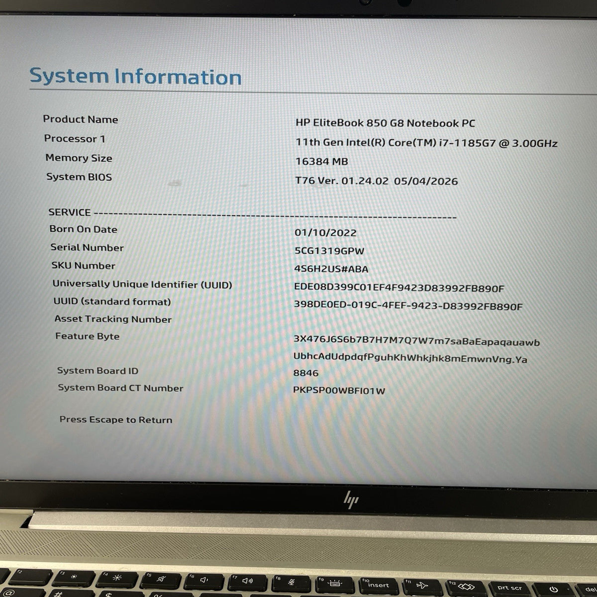 HP EliteBook 850 G8 15.6" i7-1185G7 3.00 GHz 16 GB RAM No SSD/OS/AC - READ4