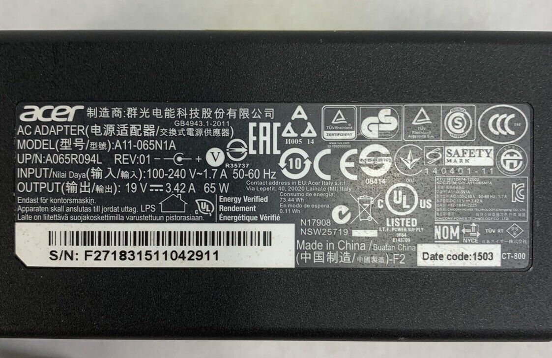 Acer A11-065N1A 65W AC Adapter (Lot of 7)