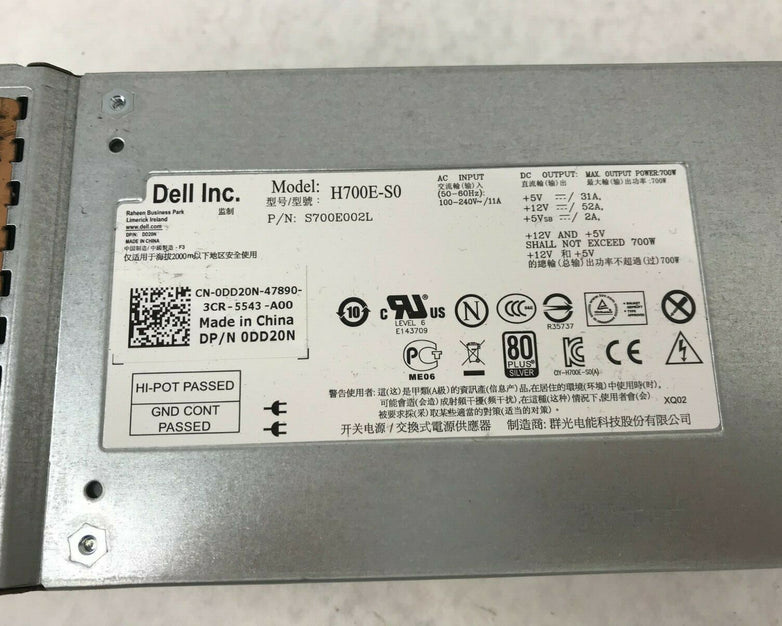 Genuine Dell 80+ Silver 700w Power Supply H700E-S0 DD20N - Tested