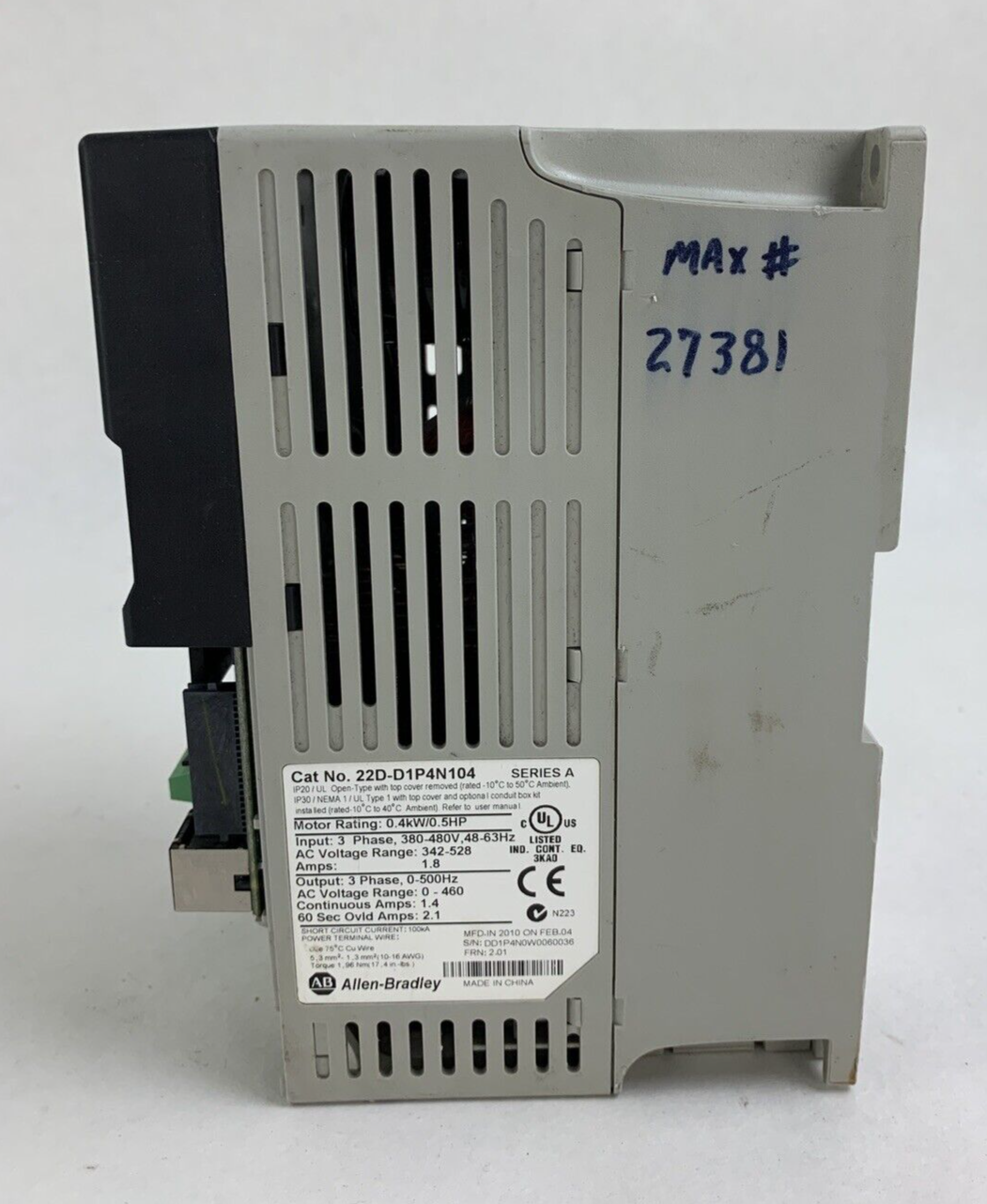 Allen Bradley 22D-D1P4N104 PowerFlex 40P AC Drive 0.4W/0.5 380-480V Untested
