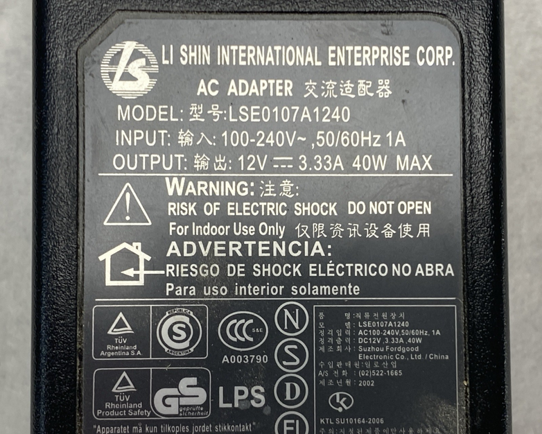 Li Shin International LSE0107A1240 12V 3.33A 40W I.T.E. Power Supply (Lot of 3)