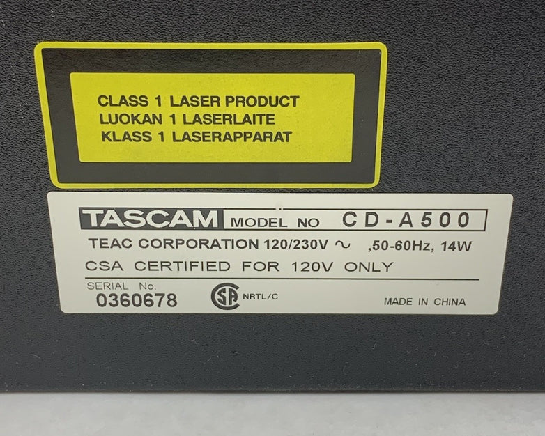 Tascam CD-A500 CD Player / Cassette Combination Deck - Parts or Repair