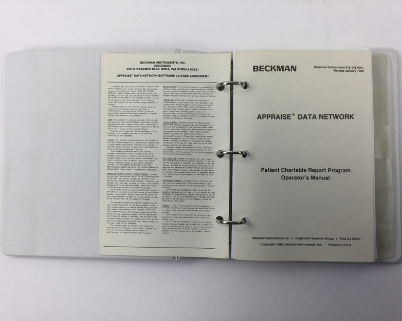 Beckman Appraise Data Network Patient Chartable Report Program Manual