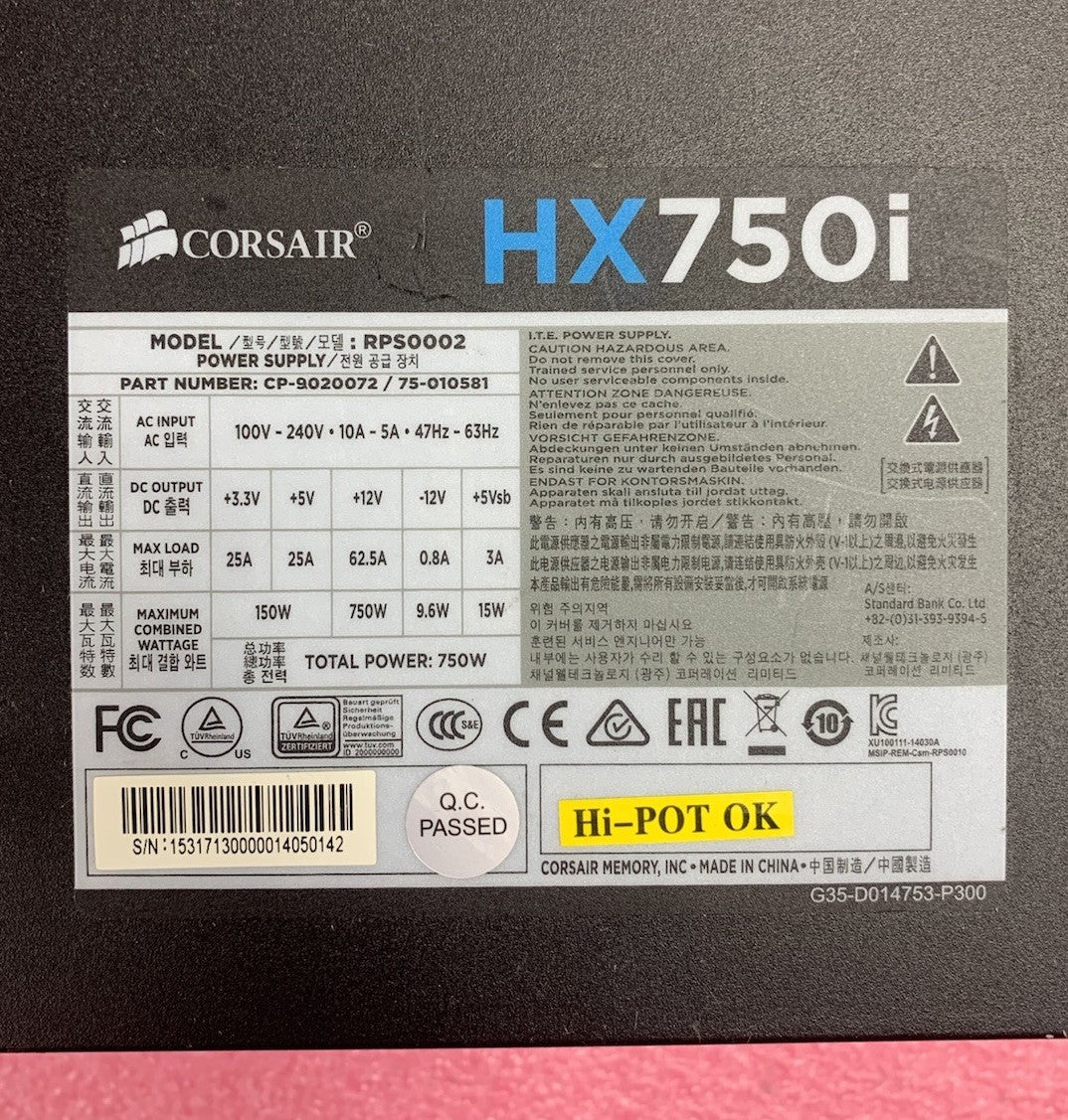 Corsair HX750i RPS0002 CP-9020072 750W Power Supply - No Cables6