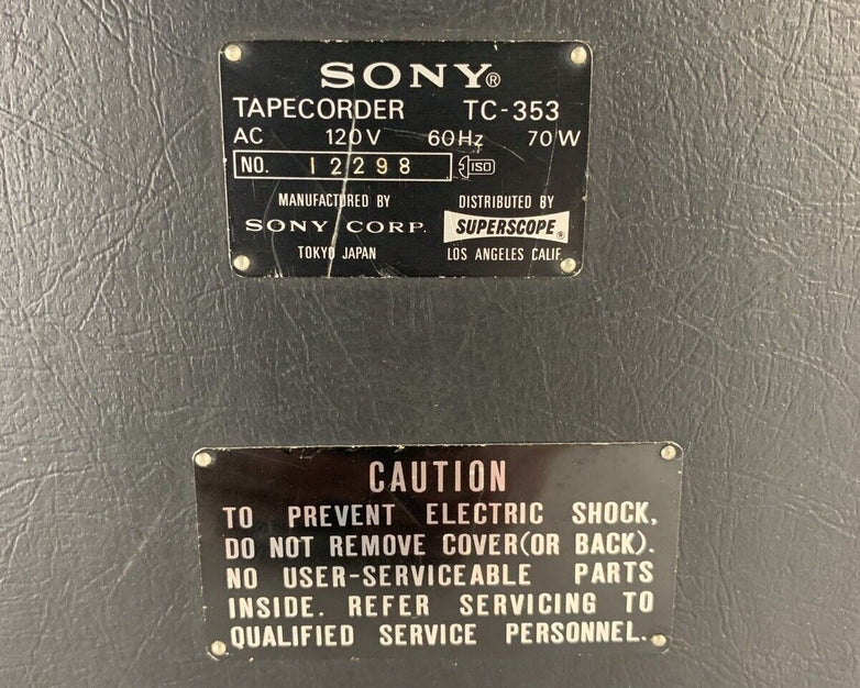Sony TC-353 Three Head Stereo Tape Recorder for Parts and Repair Powers On