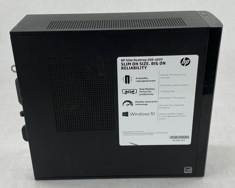 HP Slim Desktop 260-a020 AMD A6-7310 2.00GHz 6GB RAM No AC Adapter No HDD No OS
