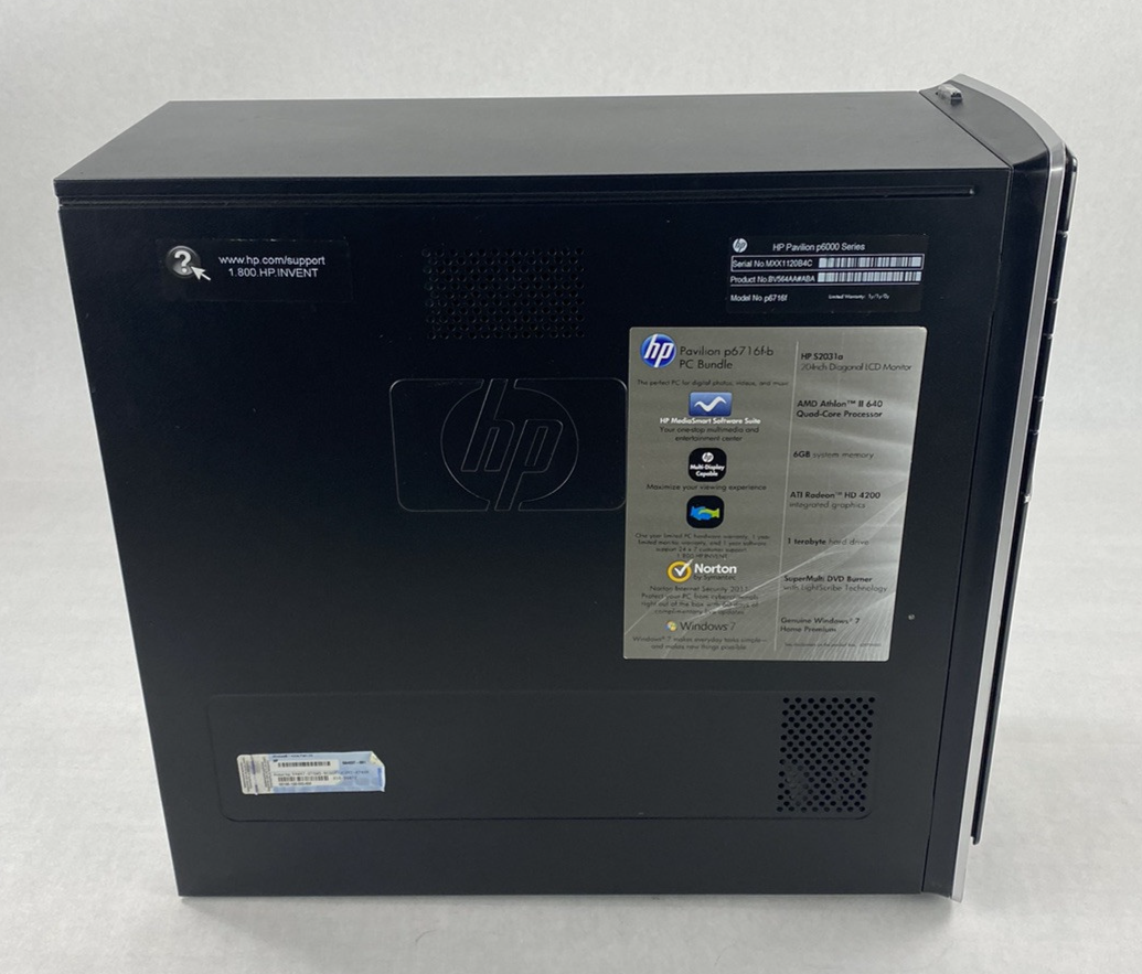 HP Pavilion P6716f MT AMD Athlon II x4 640 3.00GHz 6GB RAM No HDD No OS