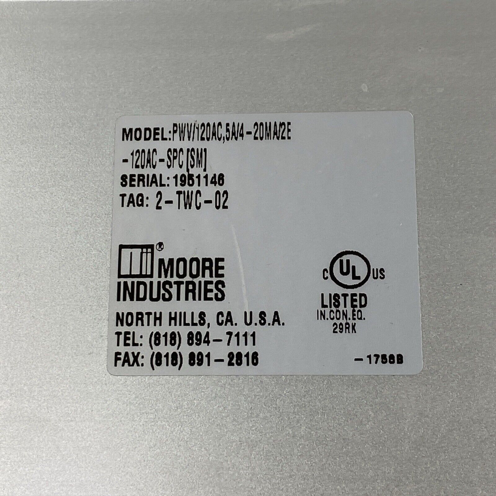 Moore Industries PWR/120AC,5A/4-20MA/2E-120AC-SPC(SM) Transducer MW/MVAR