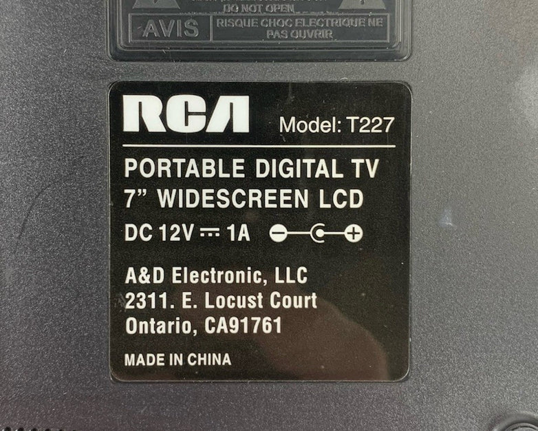 RCA T227 7" Portable Digital TV - Tested w/ AC Adapter