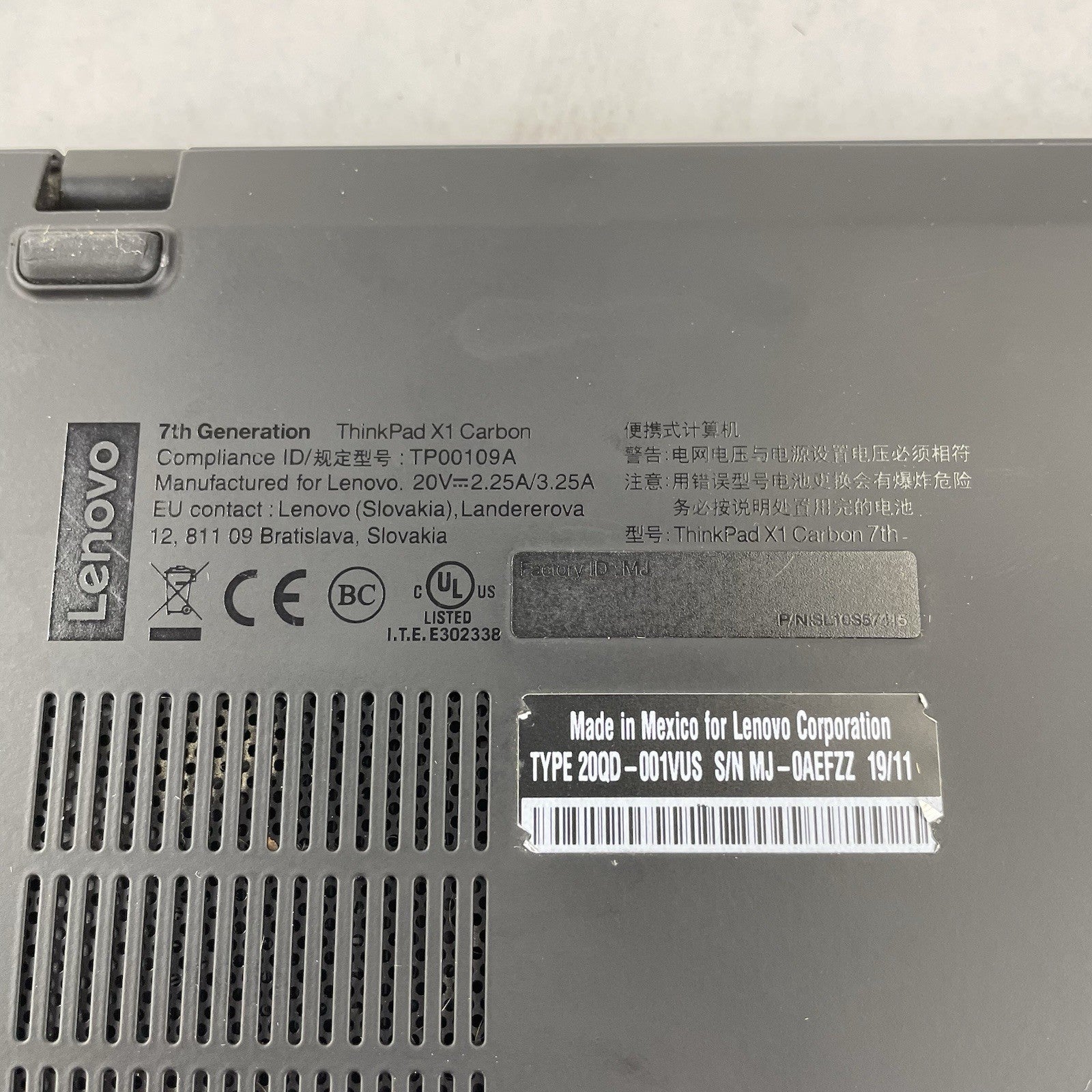 Lenovo ThinkPad X1 Carbon 7Gen i7-8565U 1.8GHz 16GB RAM No SSD/OS/AC/Batt - READ13