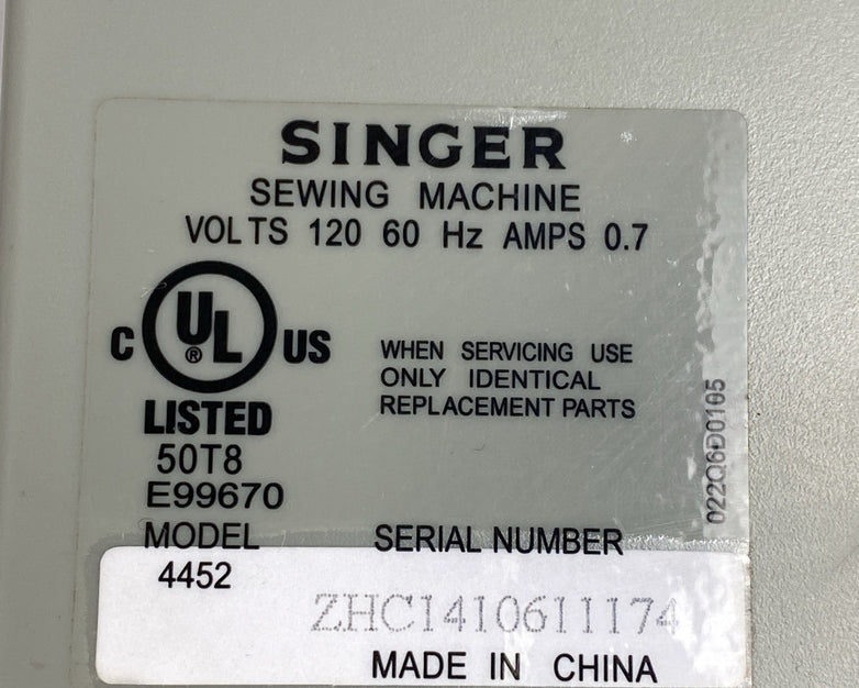 Singer 4452 Heavy Duty Sewing Machine With Pedal - For Parts or Repair