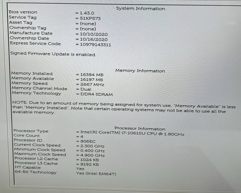 Dell Latitude 7410 14" i7-10610U 1.8GHz 16GB RAM No SSD/OS/AC/Batt-Scratched Key