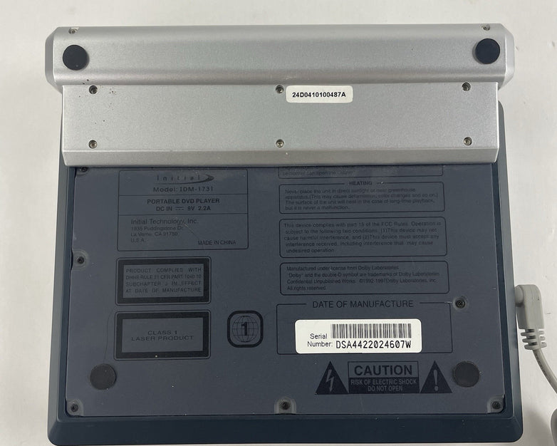 Initial IDM-1731 Portable DVD Player (7") Tested with AC Adapter