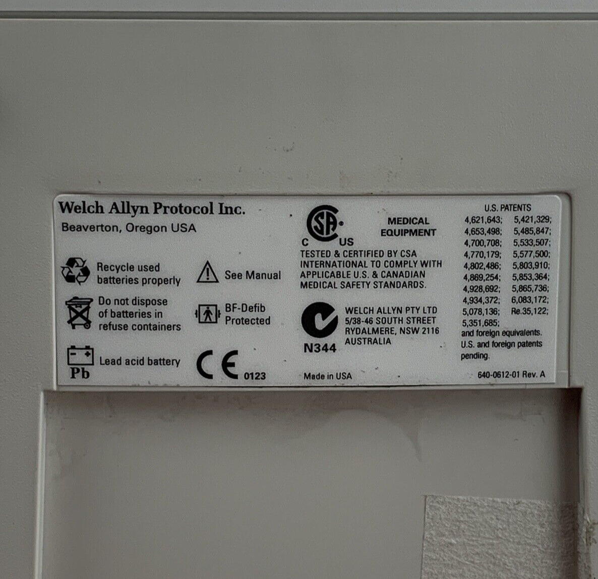 Welch Allyn 53N00 Patient Monitor SpO2  007-0100-01 Untested No Battery