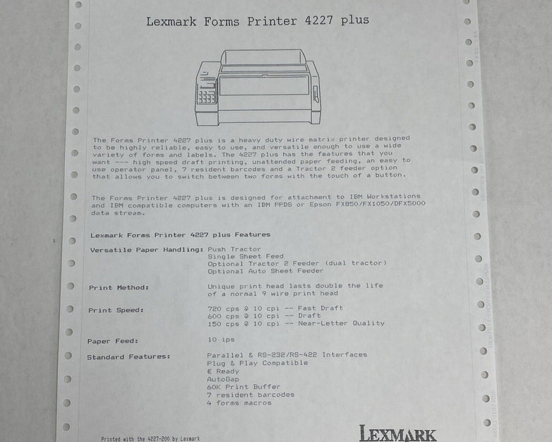 Lexmark 4227 Plus Forms Printer - Parts or Repair