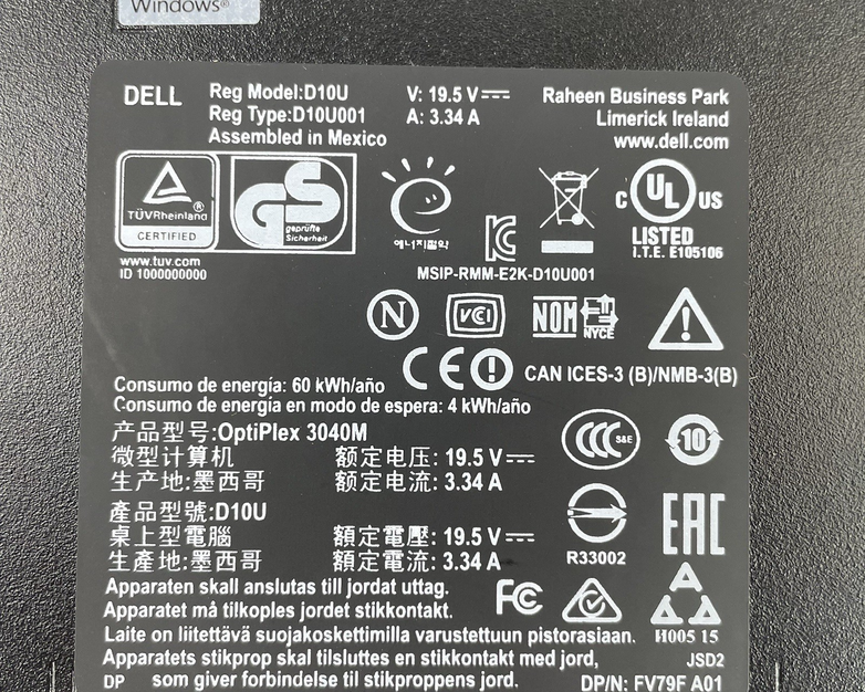 Dell Optiplex 3040 Micro i3-6100T 3.20 GHz 4 GB RAM W/AC No HDD/OS