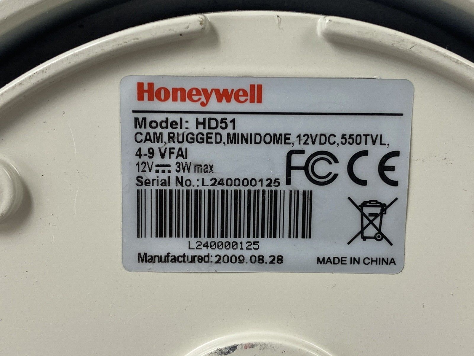 For Parts or Repair Honeywell HD51 Security Camera No Dome Cover