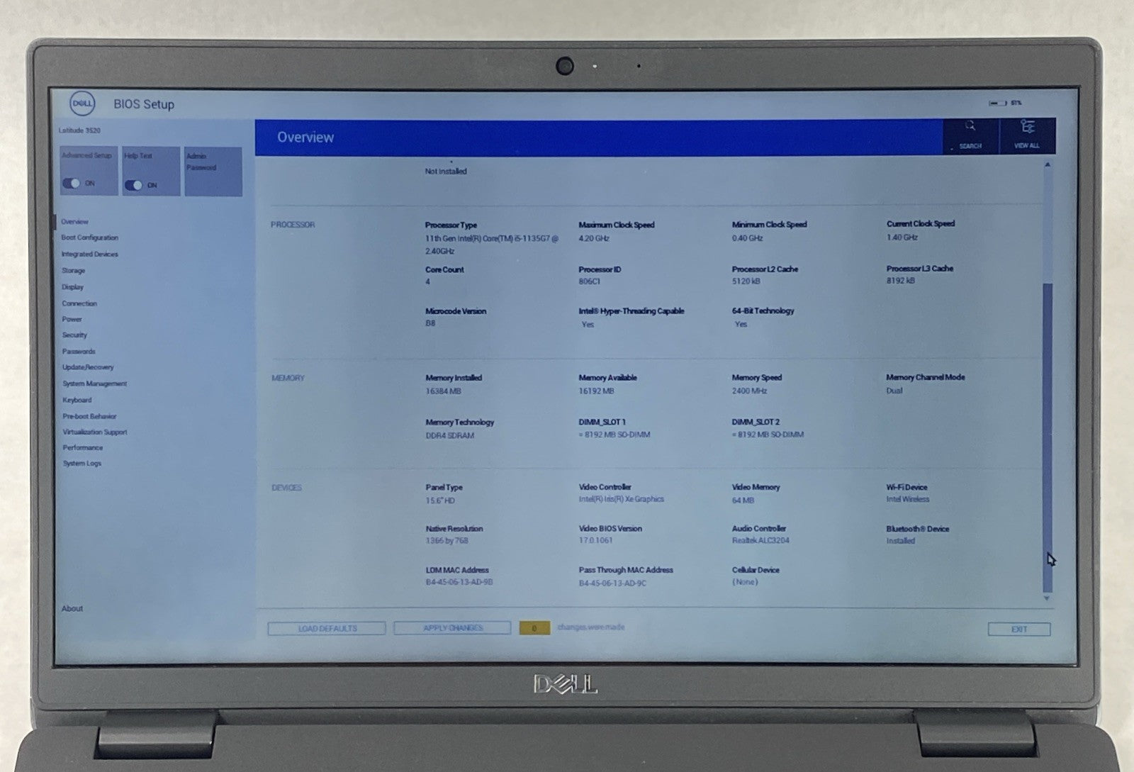 Dell Latitude 3520 Intel Core i5-1135G7 2.40 GHz 16 GB RAM 15.6" No SSD No OS