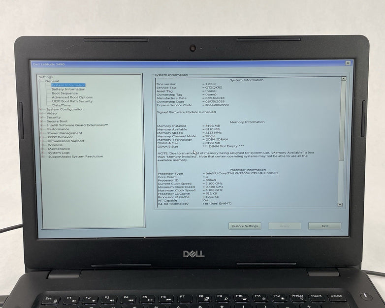 Dell Latitude 3490 14" i5-7200U 2.50GHz 8GB RAM No HDD No OS No Battery READ