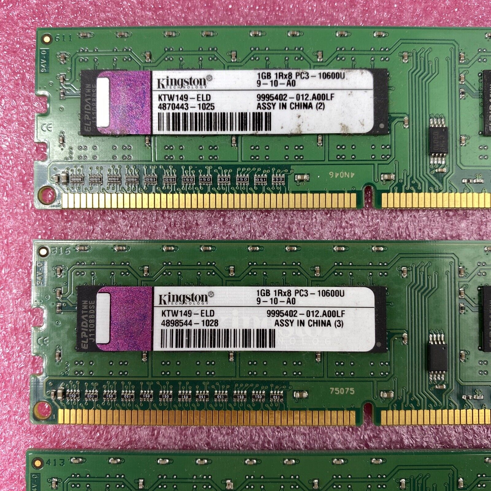 Lot ( 4 ) 1GB Kingston KTW149-ELD Desktop Memory PC3-10600U DDR3 1RX8