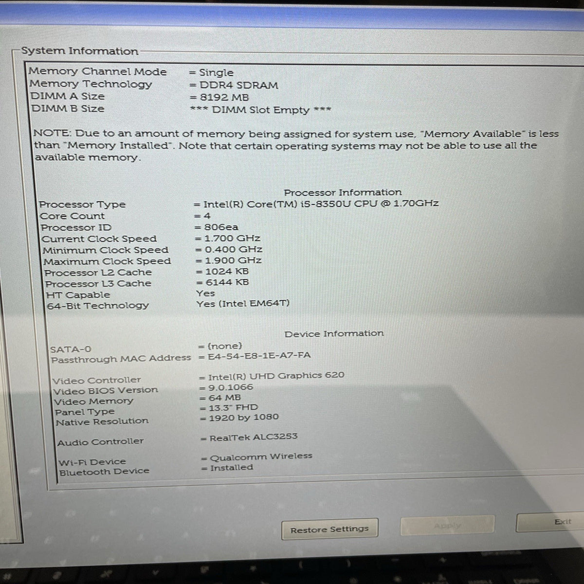 Dell Latitude 3390 13.3" i5-8350U 1.70 GHz 8 GB RAM No SSD/OS/AC/Batt3