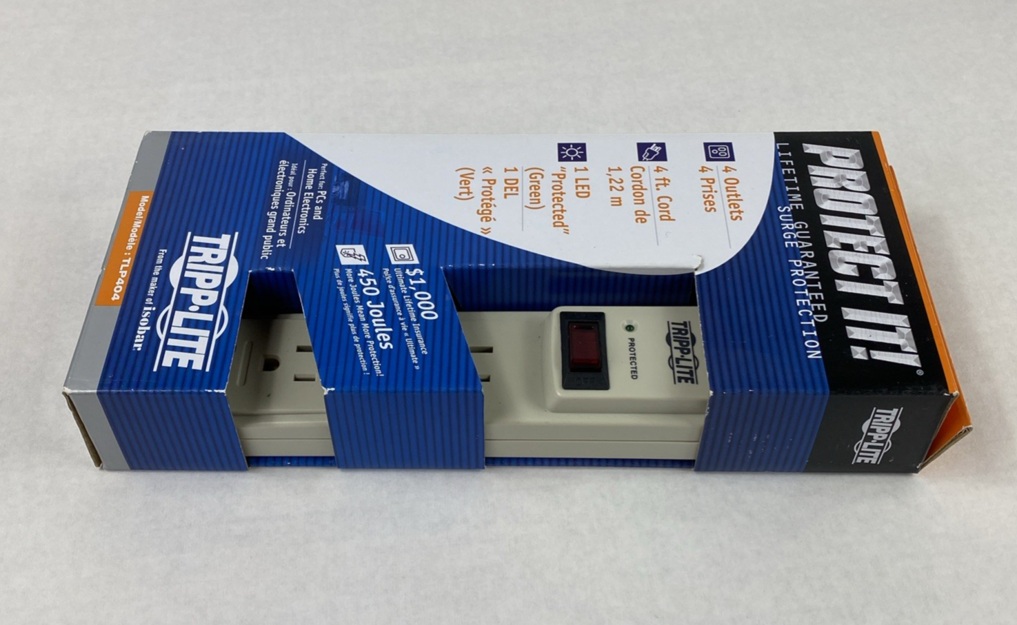 Tripp-Lite TLP404 4-Outlet 390J Surge Protector 4ft Power Strip