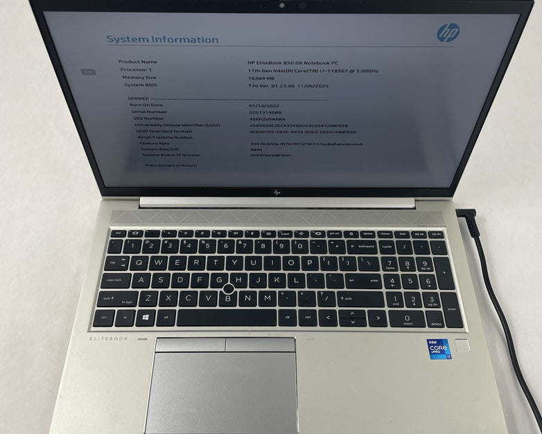 HP EliteBook 850 G8 15.6" i7-1185G7 3.00 GHz 16 GB RAM No SSD/OS/AC/Batt