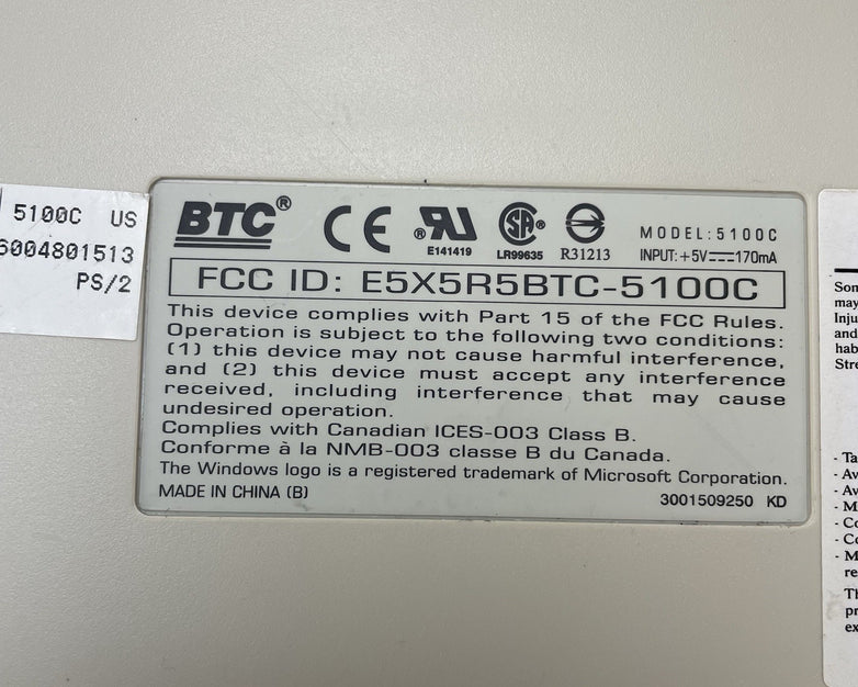 BTC 5100c Keyboard FCC ID E5X5R5BTC-5100C Tested