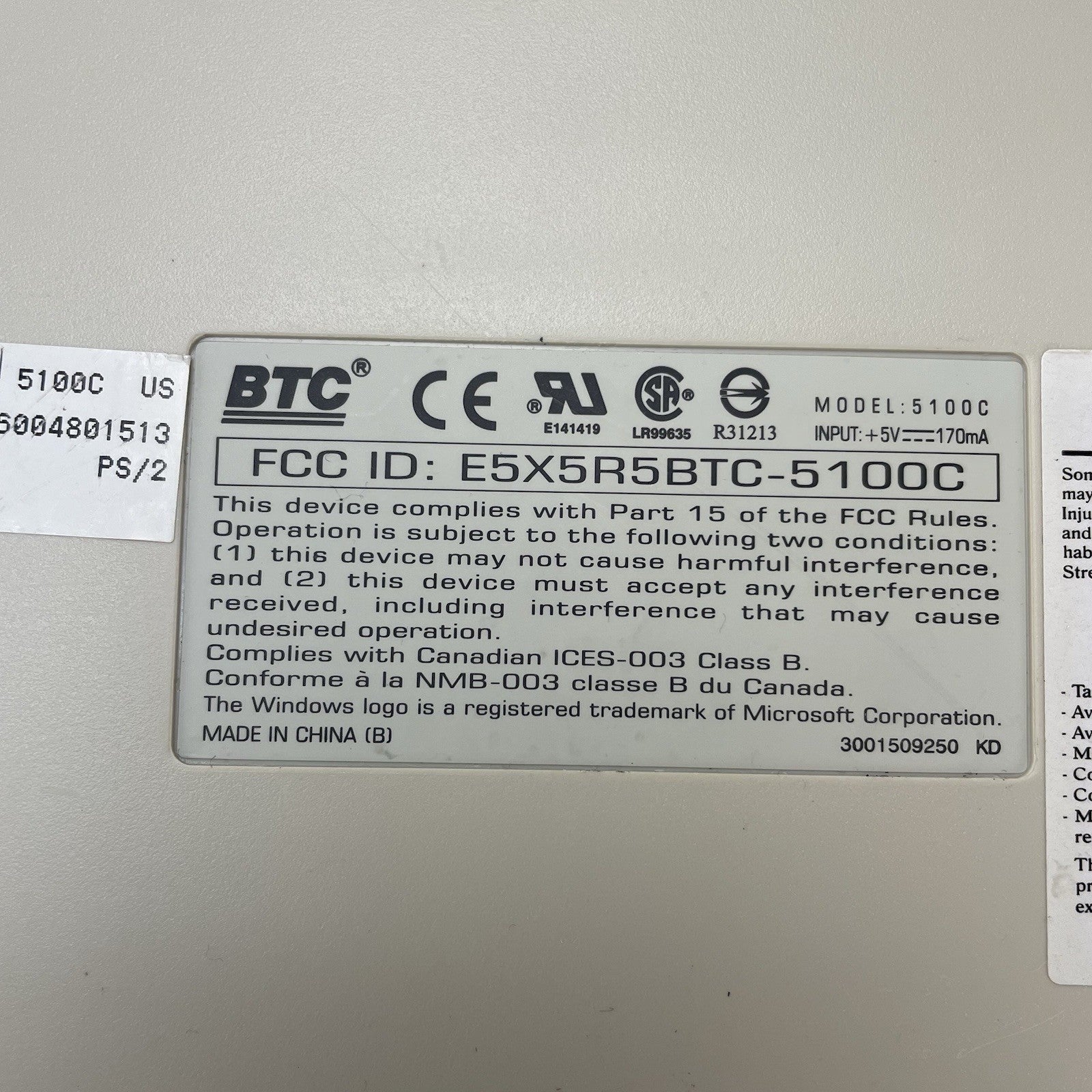 BTC 5100c Keyboard FCC ID E5X5R5BTC-5100C Tested8