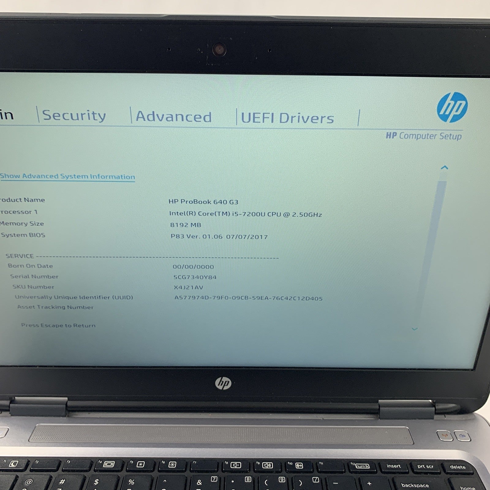 HP Probook 640 G3 14" i5-7200U 2.5 GHz 8 GB Ram No OS No HDD No Batt No AC