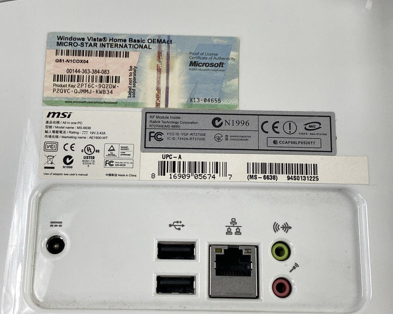 MSI AIO MS-6638 Intel Atom 330 1.60GHz 2GB RAM No HDD No OS