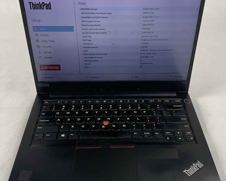 Lenovo ThinkPad E14 14" Gen 1 Laptop i5-10210U 1.6 GHz 8 GB RAM No OS/SSD/AC